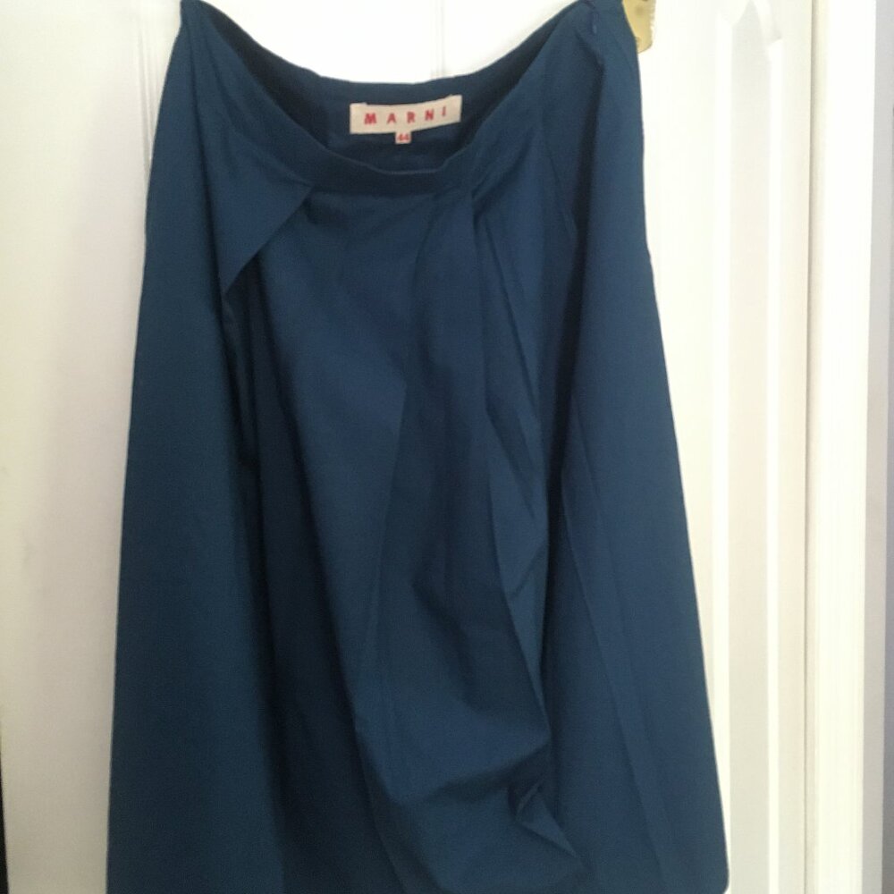 MARNI Cotton Poplin Skirt with Pleats and Side Pocket